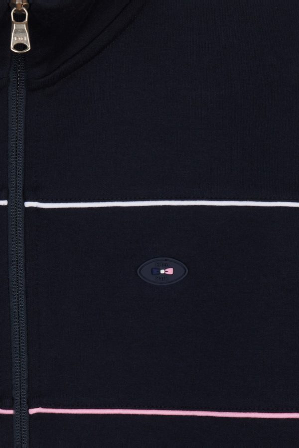 Sweatshirt Zippé En Coton Stretch Marine Passepoil Contrastés Coupe Droite Eden Park – Image 5