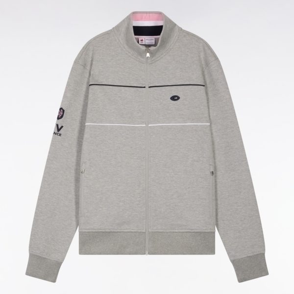 Sweatshirt Zippé En Coton Stretch Gris Passepoil Contrastés Coupe Droite Eden Park