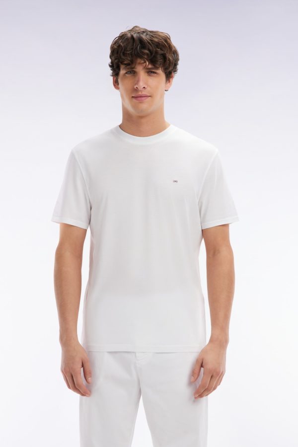 T-shirt Blanc Uni En Lyocell Et Coton Coupe Droite Eden Park