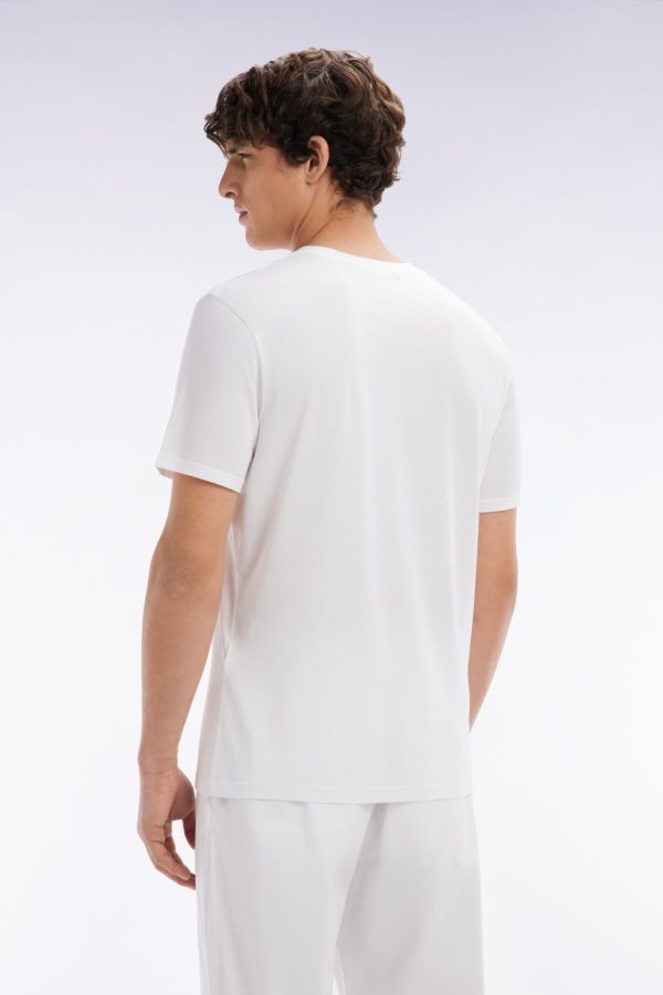 T-shirt Blanc Uni En Lyocell Et Coton Coupe Droite Eden Park – Image 2