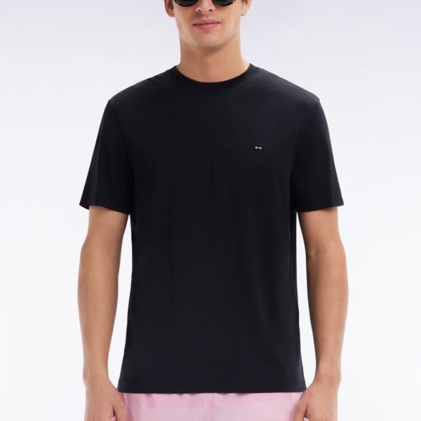 T-shirt Noir Uni En Lyocell Et Coton Coupe Droite Eden Park