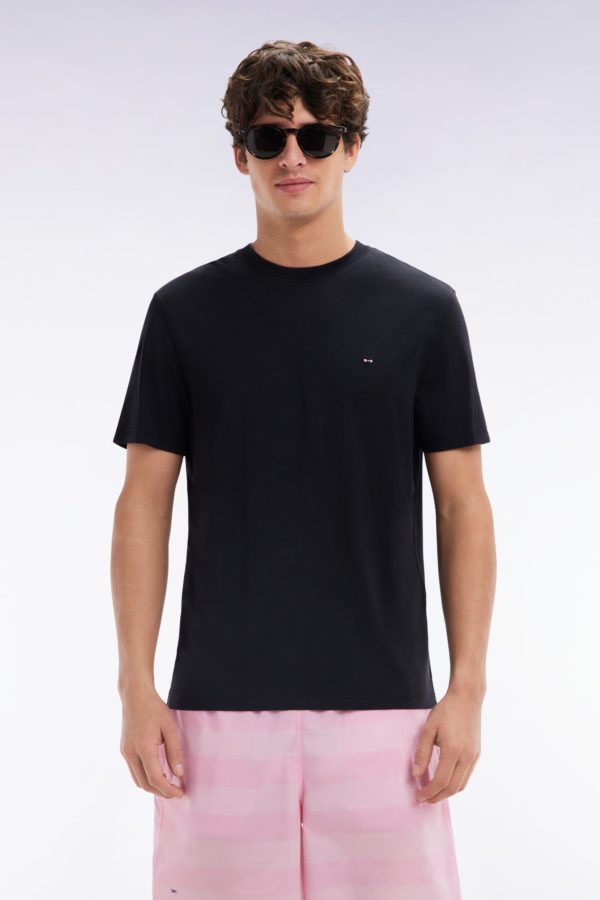 T-shirt Noir Uni En Lyocell Et Coton Coupe Droite Eden Park
