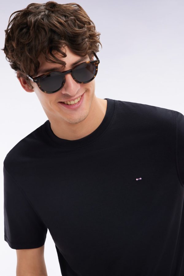 T-shirt Noir Uni En Lyocell Et Coton Coupe Droite Eden Park – Image 2