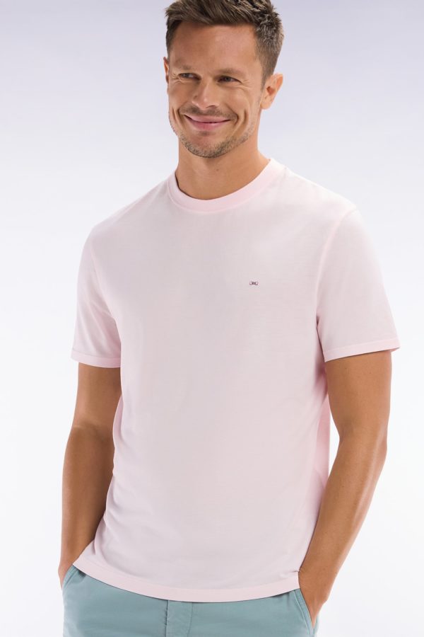 T-shirt Rose Pâle Uni En Lyocell Et Coton Coupe Droite Eden Park – Image 2