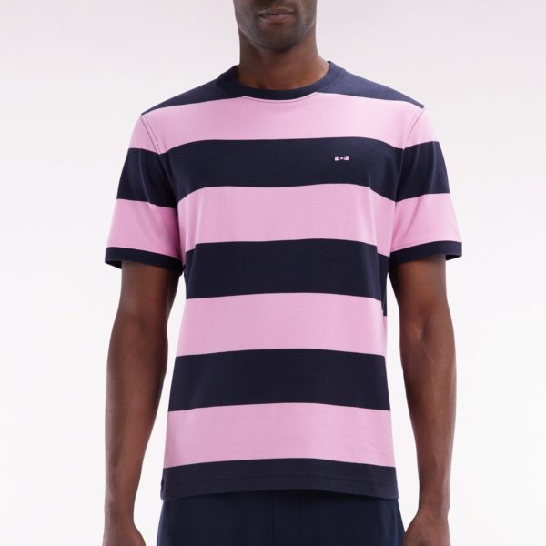 T-shirt Cerclé En Coton Pima Marine Et Rose Coupe Droite Eden Park