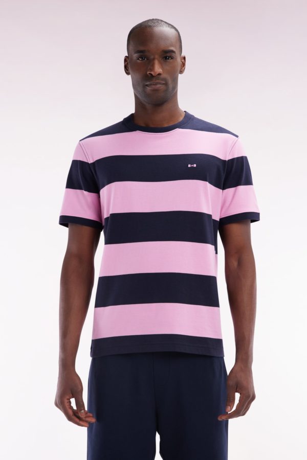 T-shirt Cerclé En Coton Pima Marine Et Rose Coupe Droite Eden Park