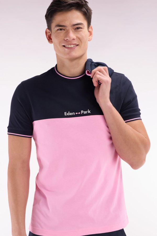 T-shirt Brodé En Coton Bicolore Rose Coupe Droite Eden Park – Image 2