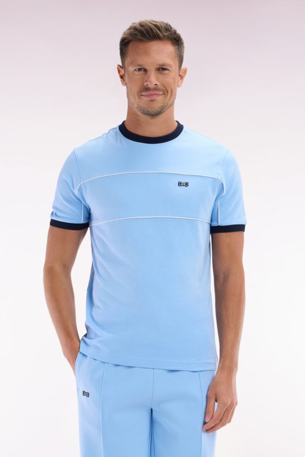 T-shirt En Jersey De Coton Ciel À Détails Contrastés Coupe Droite Eden Park