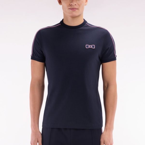 T-shirt En Coton Marine À Passepoil Et Broderie Roses Coupe Droite Eden Park