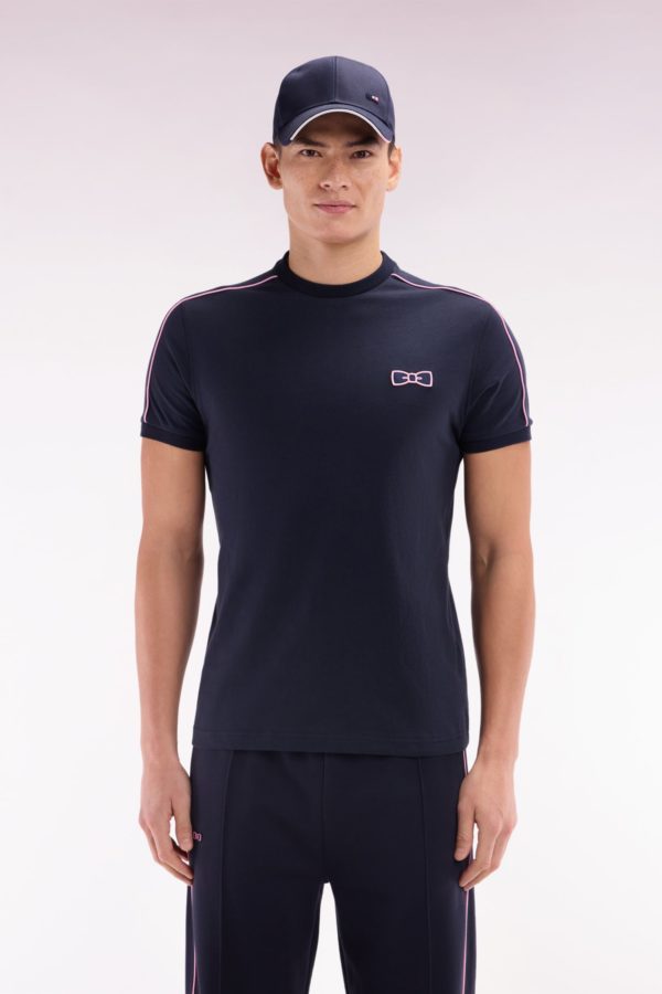 T-shirt En Coton Marine À Passepoil Et Broderie Roses Coupe Droite Eden Park