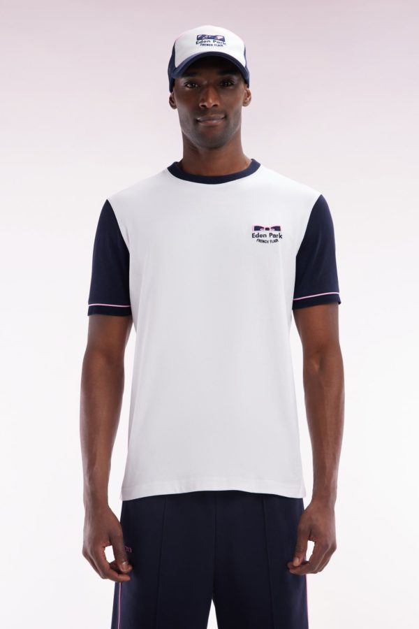 T-shirt Bicolore En Coton Blanc Broderie Eden Park French Flair Coupe Droite Eden Park