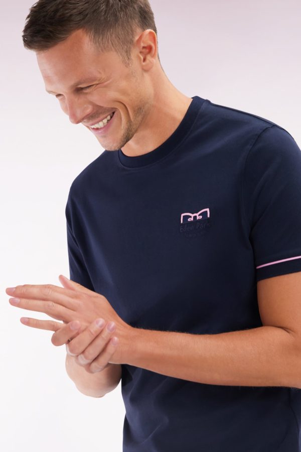 T-shirt Bicolore En Coton Marine Broderie Eden Park French Flair Coupe Droite Eden Park – Image 2