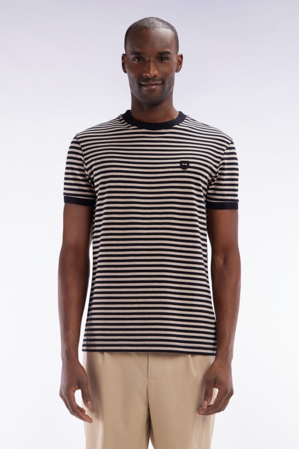 T-shirt En Coton Stretch Rayé Beige Coupe Ajustée Eden Park
