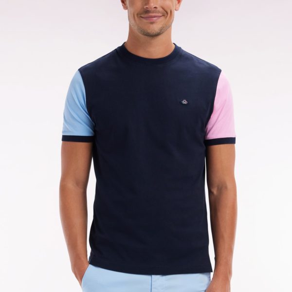 T-shirt Colorblock Brodé En Coton Marine Coupe Droite Eden Park