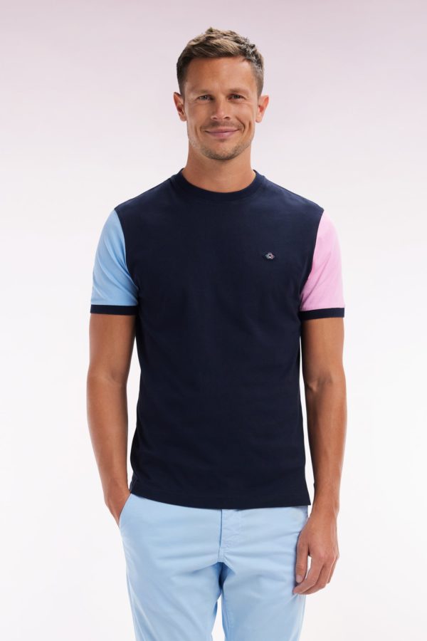 T-shirt Colorblock Brodé En Coton Marine Coupe Droite Eden Park