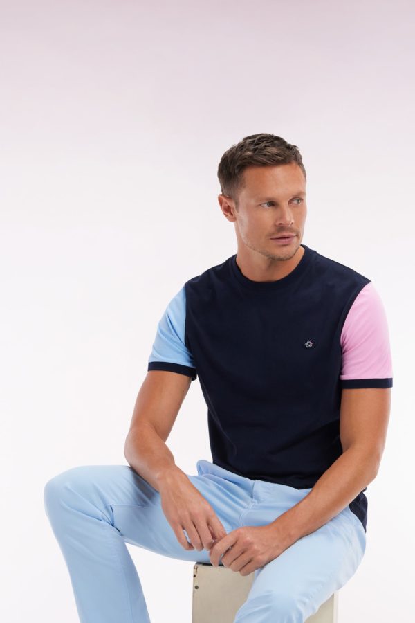 T-shirt Colorblock Brodé En Coton Marine Coupe Droite Eden Park – Image 2