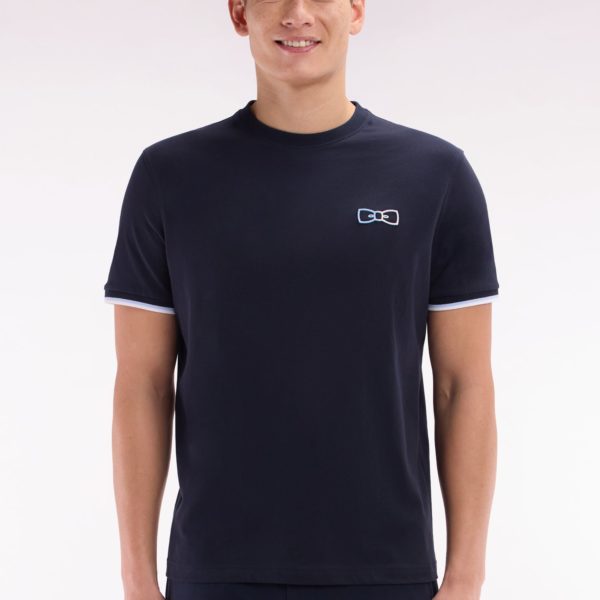 T-shirt En Coton Marine À Broderies Bicolores Coupe Décontractée Eden Park