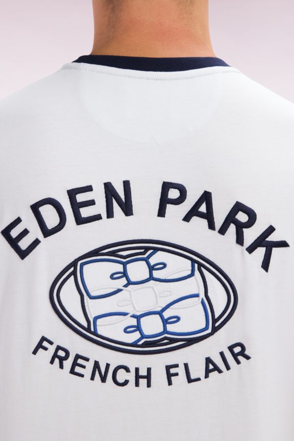 T-shirt En Coton Blanc Et Marine Broderie Dos Coupe Droite Eden Park – Image 4