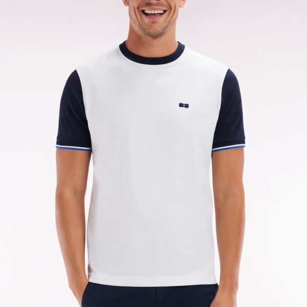 T-shirt En Coton Blanc Et Marine Broderie Dos Coupe Droite Eden Park