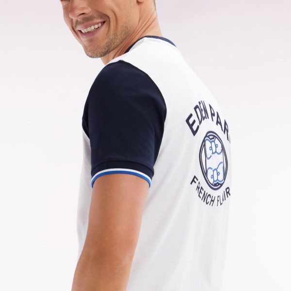 T-shirt En Coton Blanc Et Marine Broderie Dos Coupe Droite Eden Park