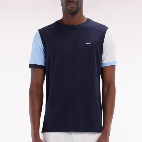T-shirt Colorblock En Coton Marine Broderie 10 Coupe Droite Eden Park