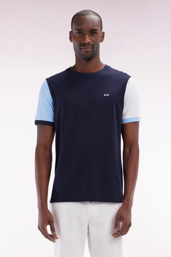 T-shirt Colorblock En Coton Marine Broderie 10 Coupe Droite Eden Park