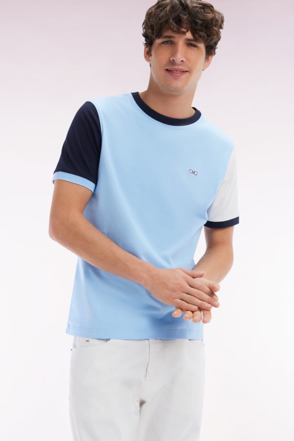 T-shirt Colorblock En Coton Ciel Broderie 10 Coupe Droite Eden Park – Image 2