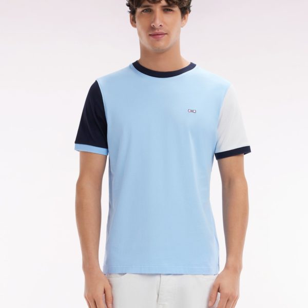 T-shirt Colorblock En Coton Ciel Broderie 10 Coupe Droite Eden Park