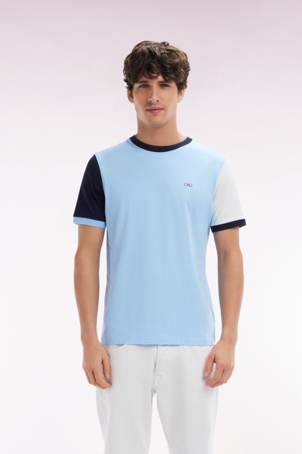 T-shirt Colorblock En Coton Ciel Broderie 10 Coupe Droite Eden Park
