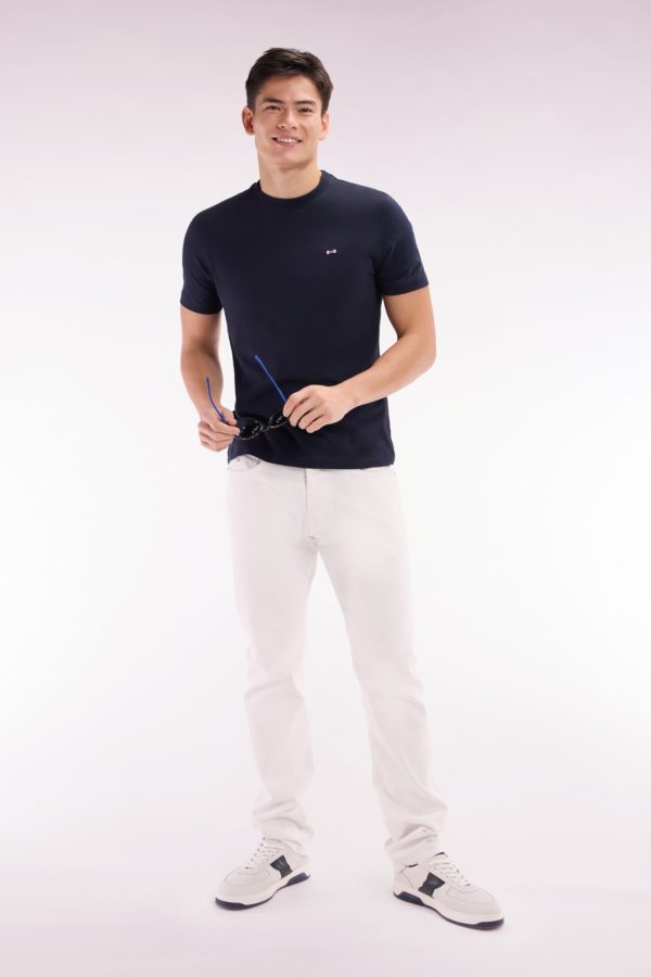 T-shirt En Coton Marine Broderie Dos Cerclée Coupe Droite Eden Park – Image 2