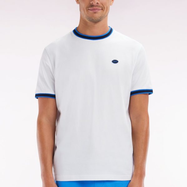 T-shirt En Coton Blanc À Bords-côtes Bleus Coupe Décontractée Eden Park