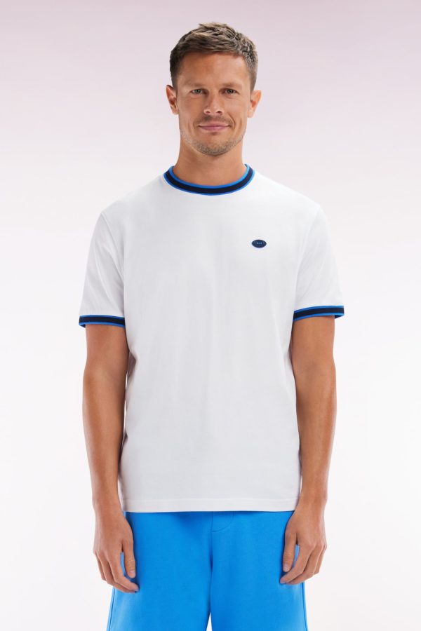 T-shirt En Coton Blanc À Bords-côtes Bleus Coupe Décontractée Eden Park