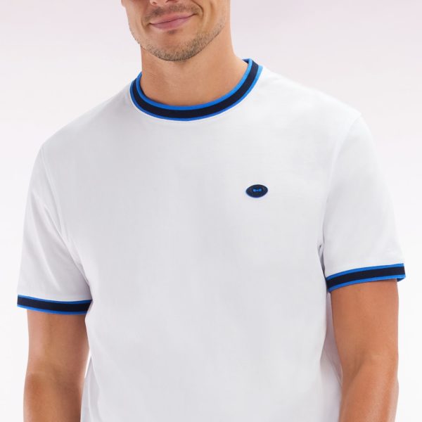 T-shirt En Coton Blanc À Bords-côtes Bleus Coupe Décontractée Eden Park