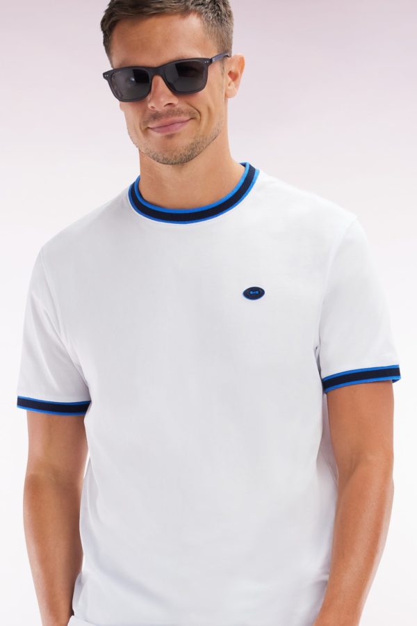 T-shirt En Coton Blanc À Bords-côtes Bleus Coupe Décontractée Eden Park – Image 2