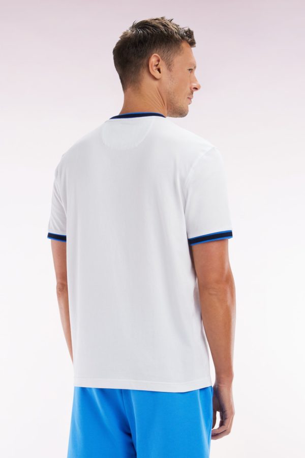 T-shirt En Coton Blanc À Bords-côtes Bleus Coupe Décontractée Eden Park – Image 3