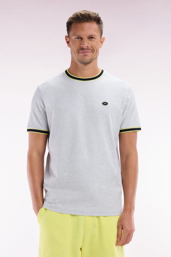 T-shirt En Coton Gris À Bords-côtes Verts Coupe Décontractée Eden Park