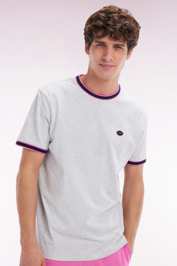 T-shirt En Coton Gris À Bords-côtes Roses Coupe Décontractée Eden Park – Image 2