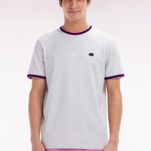 T-shirt En Coton Gris À Bords-côtes Roses Coupe Décontractée Eden Park