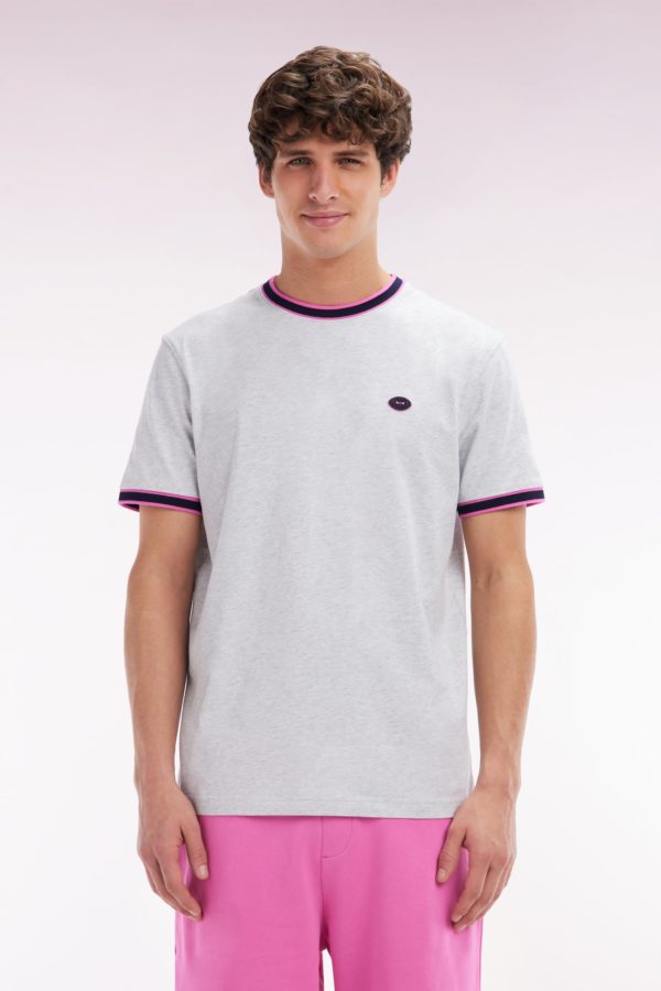 T-shirt En Coton Gris À Bords-côtes Roses Coupe Décontractée Eden Park