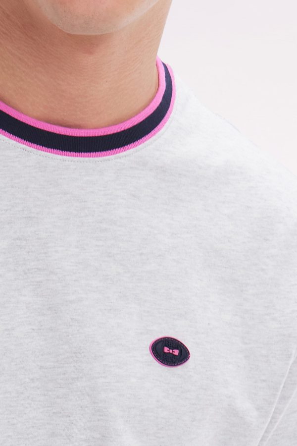 T-shirt En Coton Gris À Bords-côtes Roses Coupe Décontractée Eden Park – Image 4