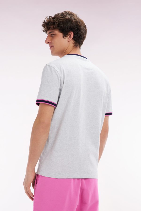 T-shirt En Coton Gris À Bords-côtes Roses Coupe Décontractée Eden Park – Image 3