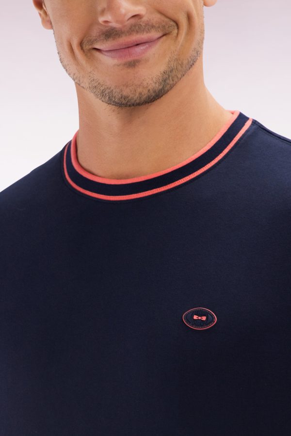T-shirt En Coton Marine À Bords-côtes Corail Coupe Décontractée Eden Park – Image 4