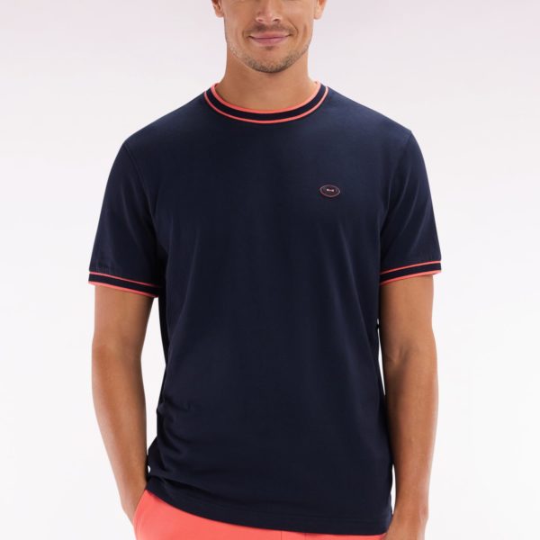 T-shirt En Coton Marine À Bords-côtes Corail Coupe Décontractée Eden Park