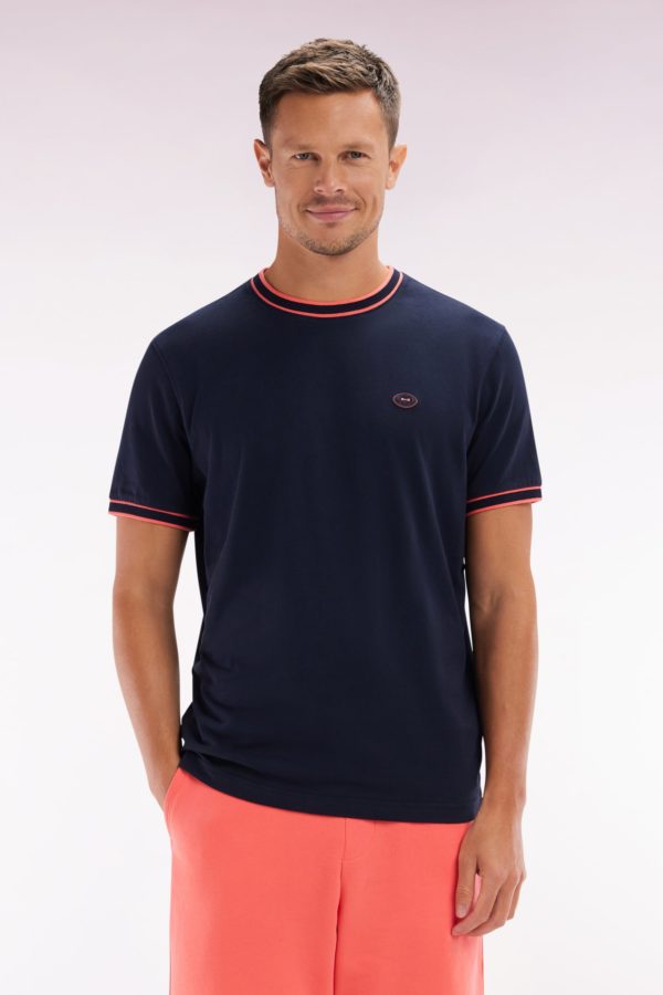 T-shirt En Coton Marine À Bords-côtes Corail Coupe Décontractée Eden Park