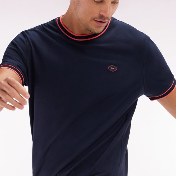 T-shirt En Coton Marine À Bords-côtes Corail Coupe Décontractée Eden Park
