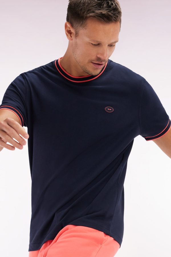 T-shirt En Coton Marine À Bords-côtes Corail Coupe Décontractée Eden Park – Image 2