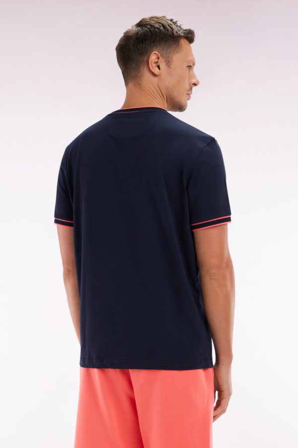 T-shirt En Coton Marine À Bords-côtes Corail Coupe Décontractée Eden Park – Image 3