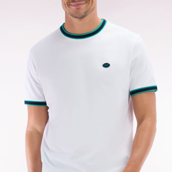 T-shirt En Coton Blanc À Bords-côtes Verts Coupe Décontractée Eden Park