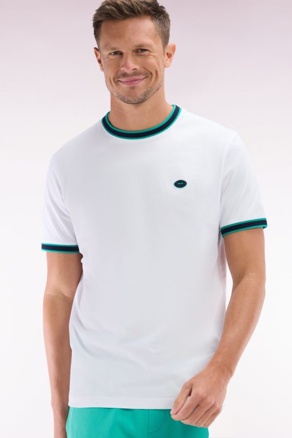 T-shirt En Coton Blanc À Bords-côtes Verts Coupe Décontractée Eden Park – Image 2