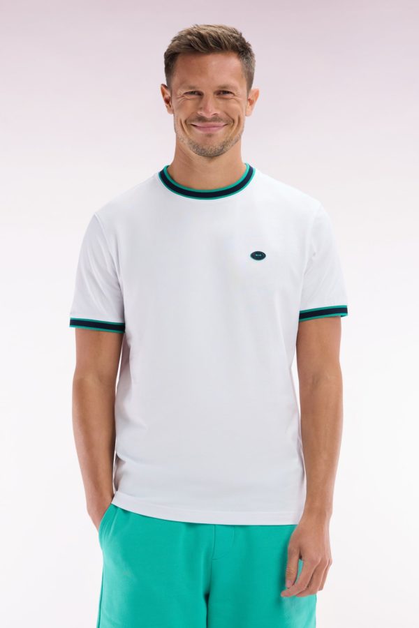 T-shirt En Coton Blanc À Bords-côtes Verts Coupe Décontractée Eden Park